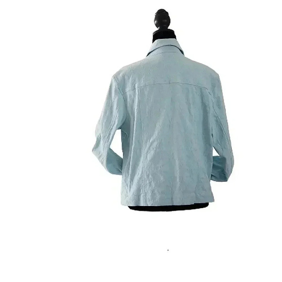 Embroidered Soft Stretch Cotton Spandex Aqua Blue Women's Size Large Jacket - Picture 2 of 5